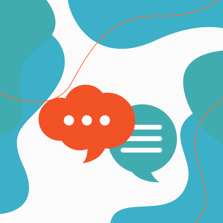 A decorative illustration showing 2 speech bubbles